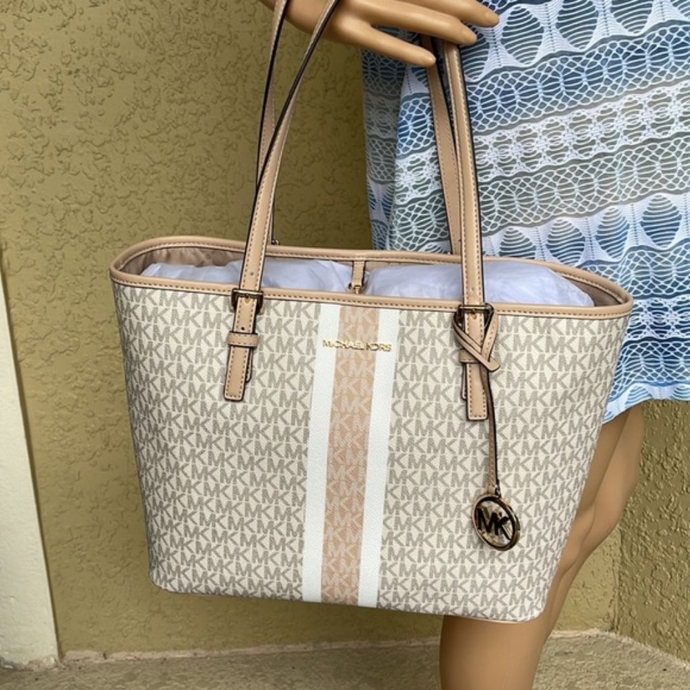 Michael Kors Jet Set Travel Medium Carryall Tote Buff Multi - Picture 16 of 16